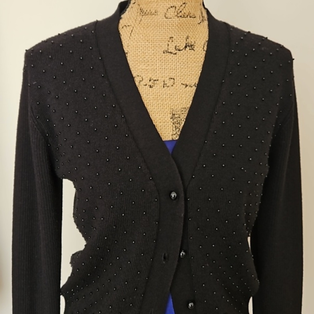 Rafaella Beaded Knit Cardigan, Size M.